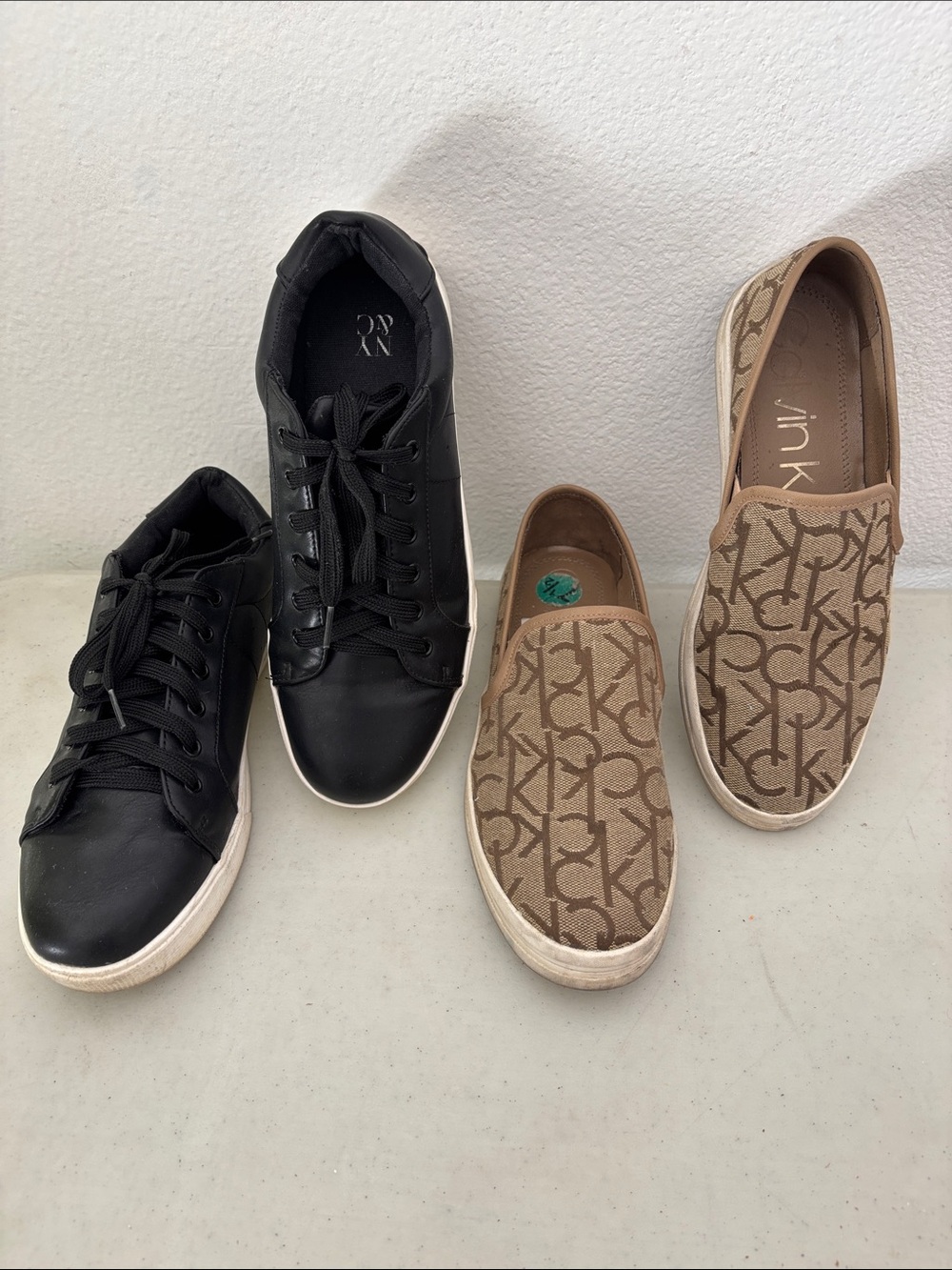 Calvin Klein Tan Monogram Slip-On Sneakers & Black NY&C Sneakers 2pcs- Women's